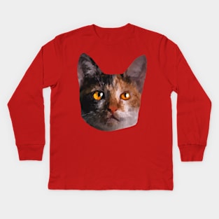 Cat with amber firey eyes painting Kids Long Sleeve T-Shirt